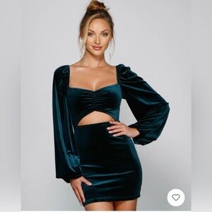 Windsor Green Velvet Dress with Cutout